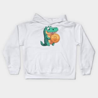 Cartoon Crocodile with a Bitcoin Coin Kids Hoodie